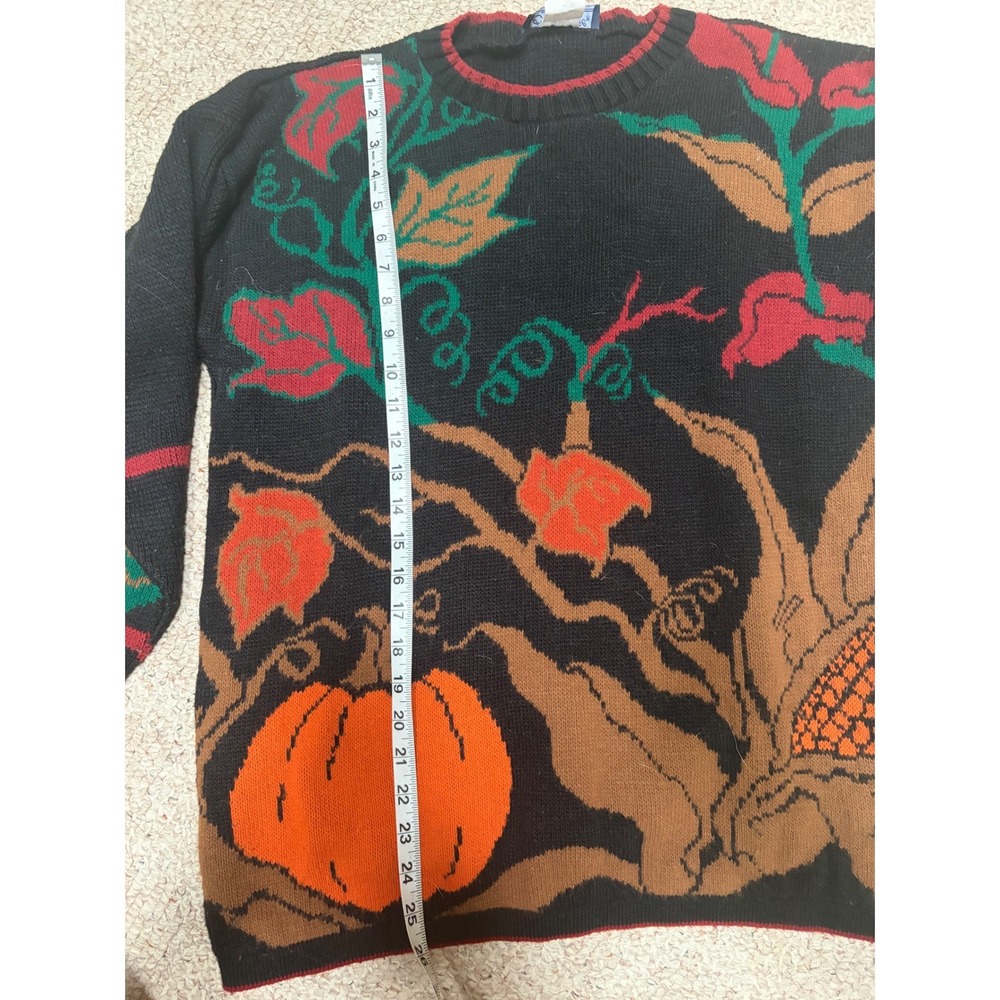 Vintage JJ Browne USA Harvest Pumpkin Corn Fall Knit Sweater Black Womens Large - Picture 5 of 7